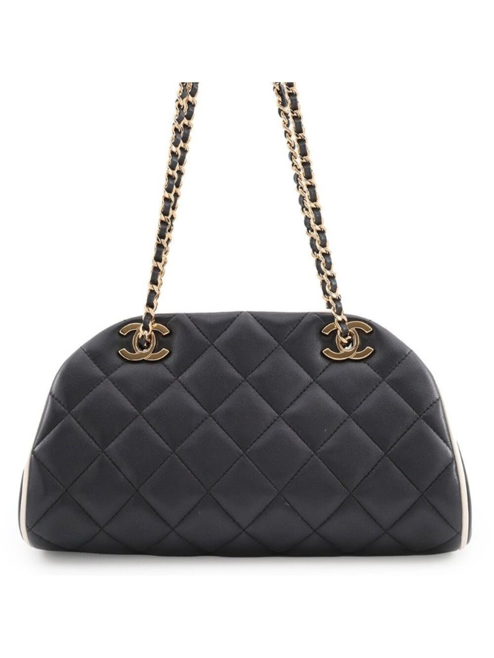 Chanel Chain Shoulder Bag Clutch Quilted CC Logo Lambskin Black